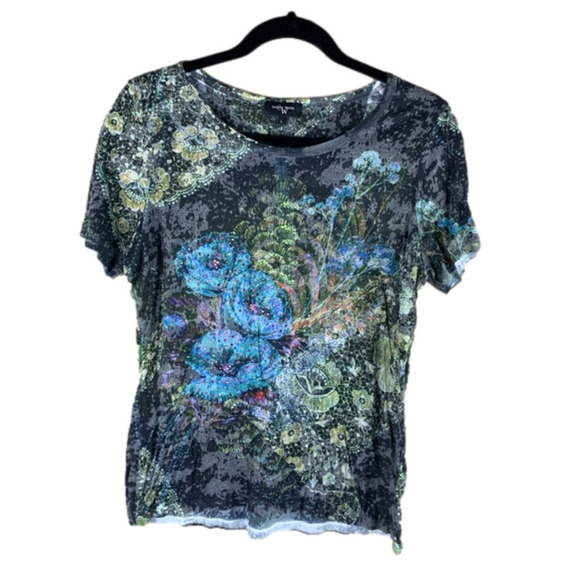 Cw Colour Works Floral Blinged out  T shirt - Picture 1 of 7